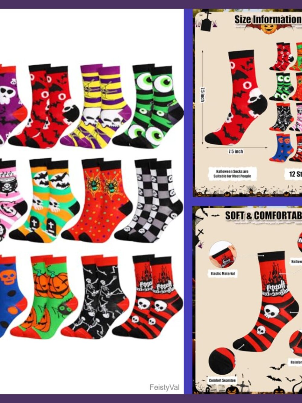 Glitopper 12 Pairs Halloween Socks Women Crew Spooky